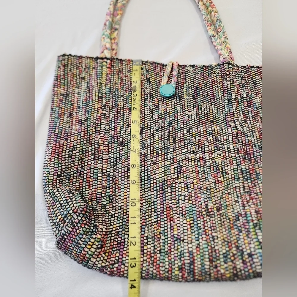 Gina Levesque Womens Multicolor Hand-Woven Fabric Tote Bag Braided Fabric Straps